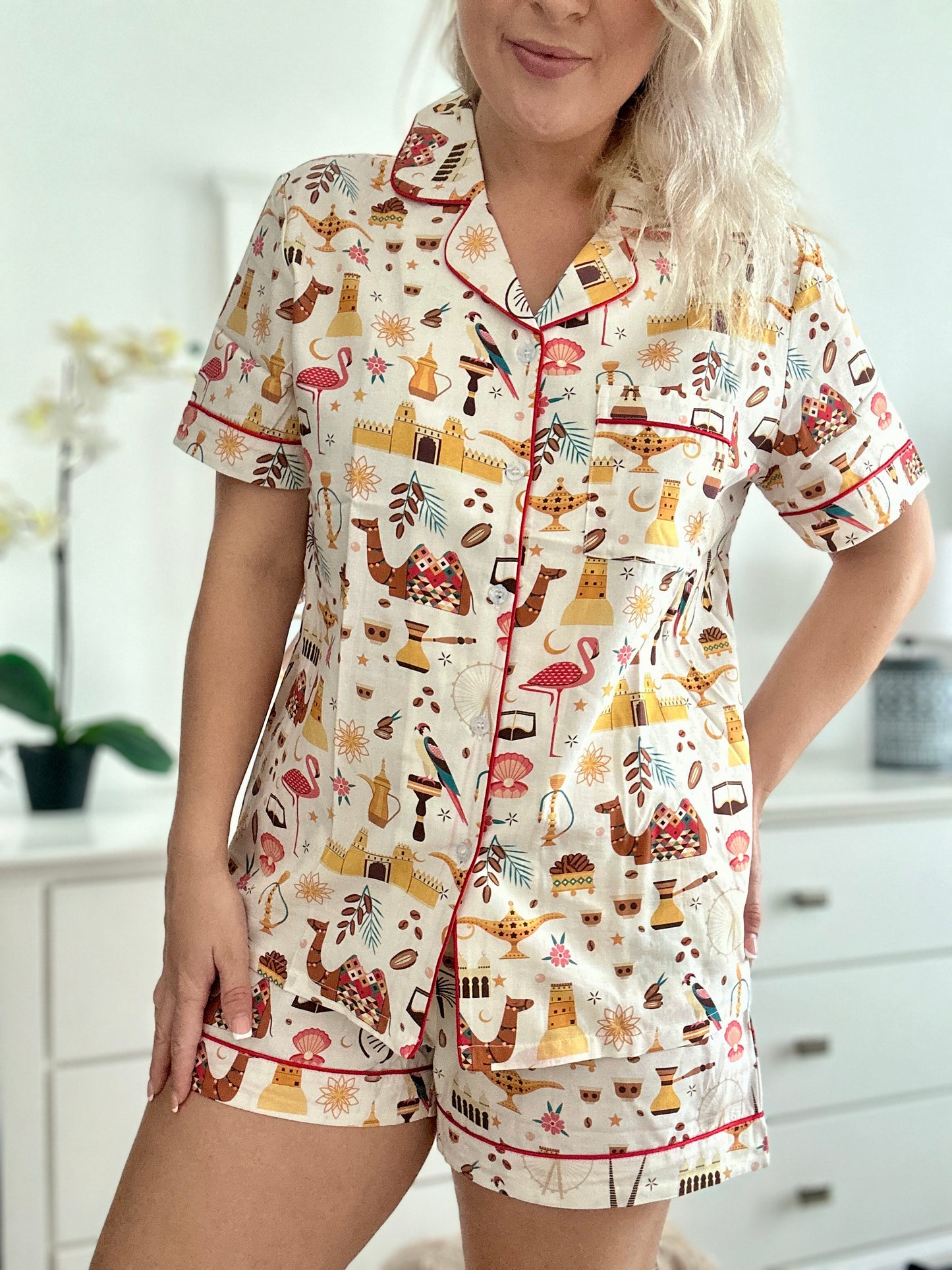 Cotton 'Desert Luxe' Pyjama set with elastic bottoms - SHORT set