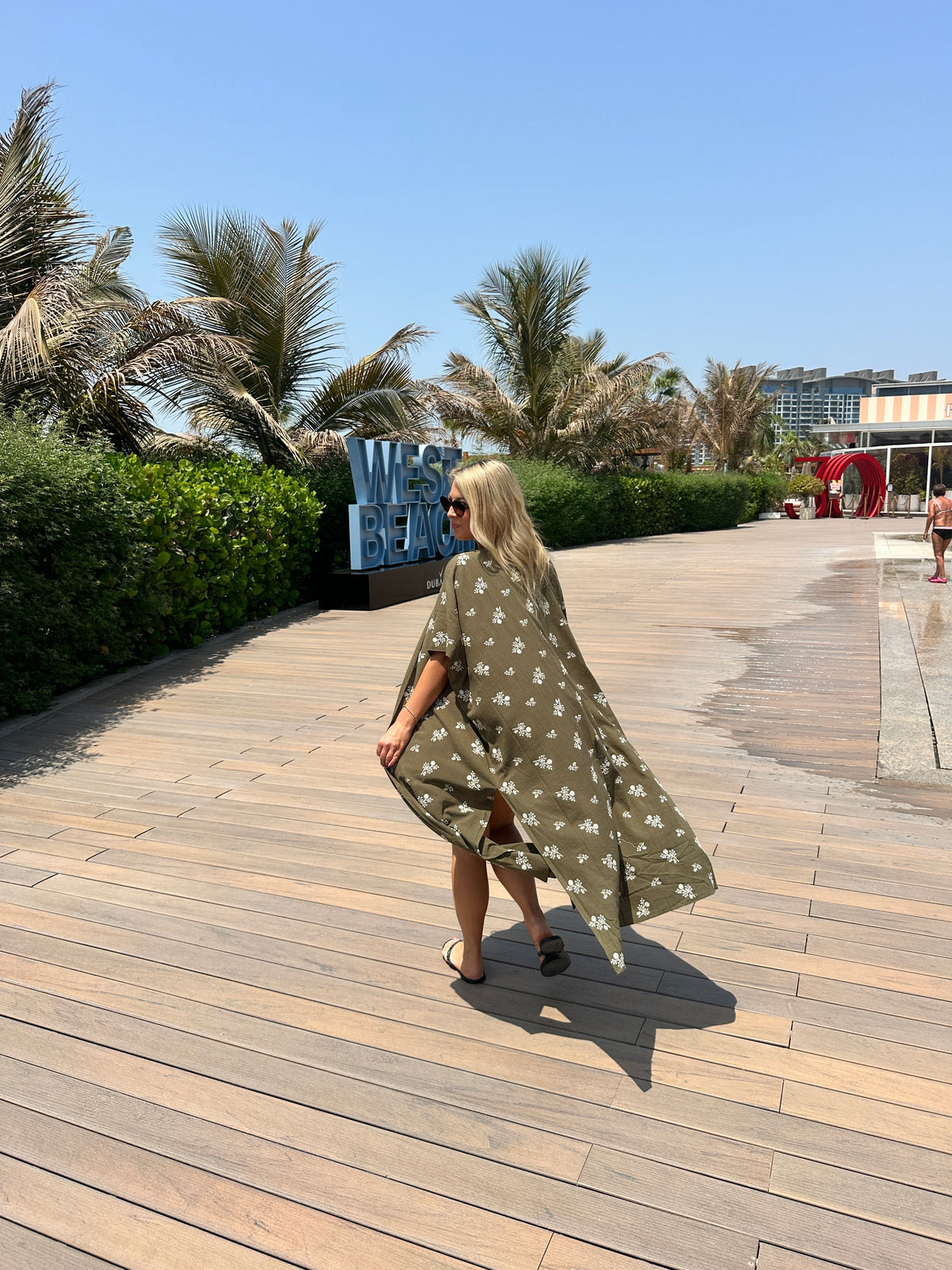 Textured floral khaki Kimono - 3 length