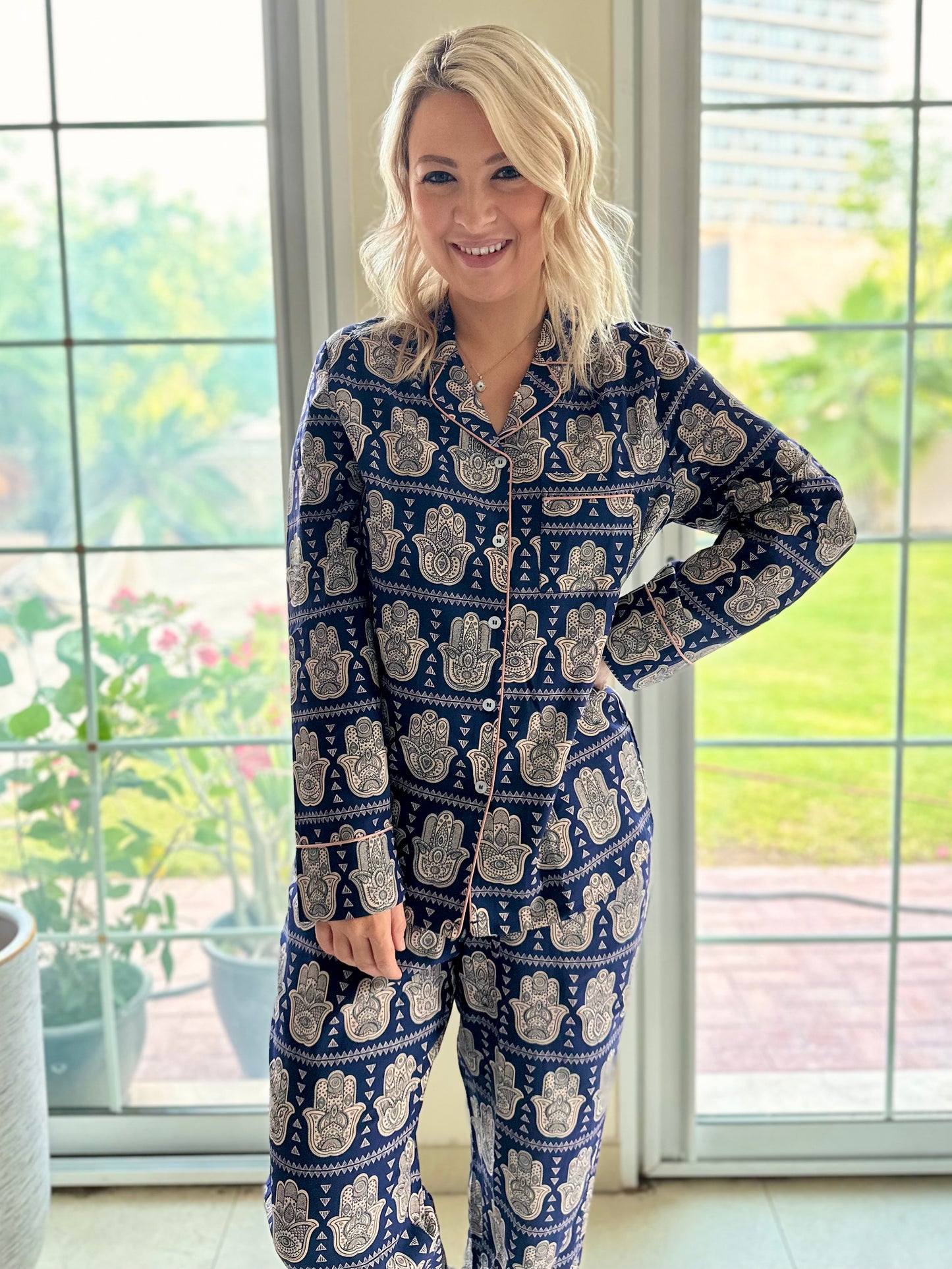 Hamsa Hand Pyjama set with elastic bottoms - LONG set