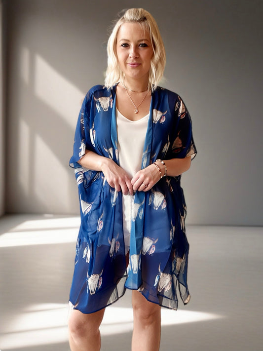 Navy Skulls Kimono – 3 Lengths