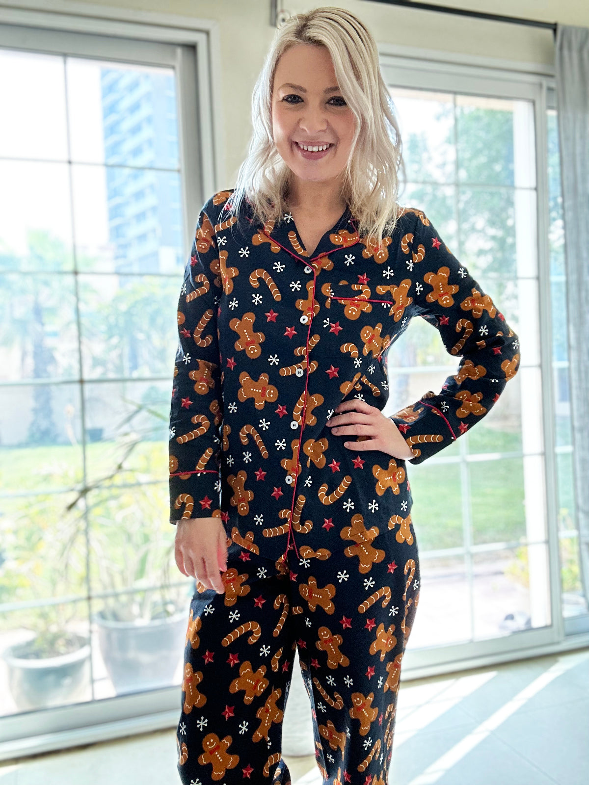 Gingerbread Man Christmas Pyjamas Pj set with elastic bottoms - LONG set