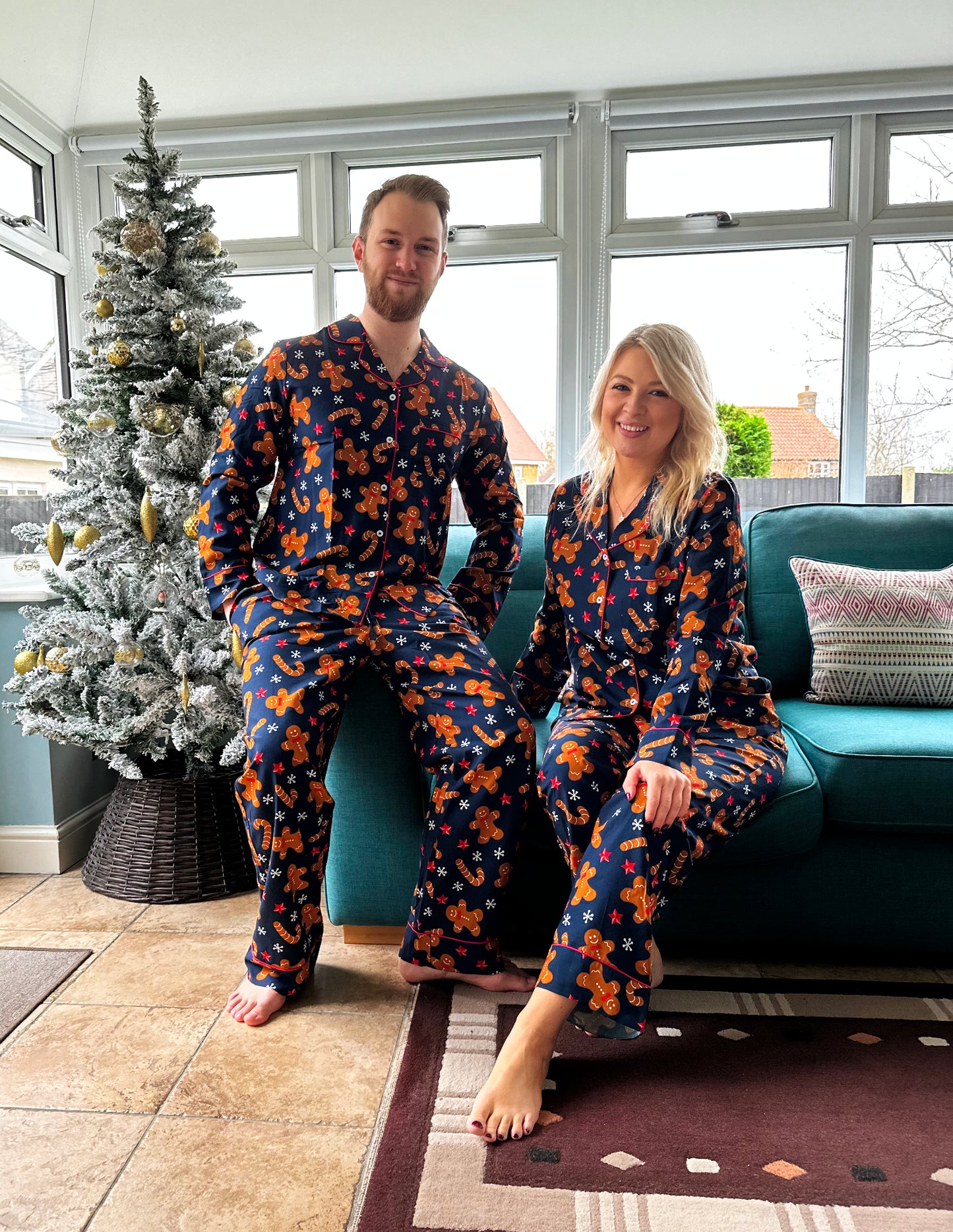 Gingerbread Man Christmas Pyjamas Pj set with elastic bottoms - LONG set