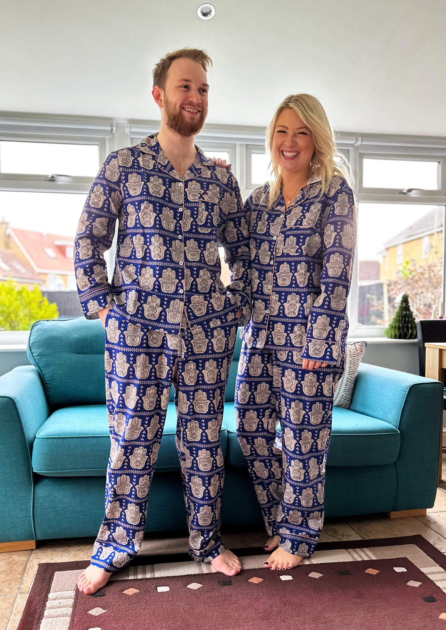 Hamsa Hand Pyjama set with elastic bottoms - LONG set