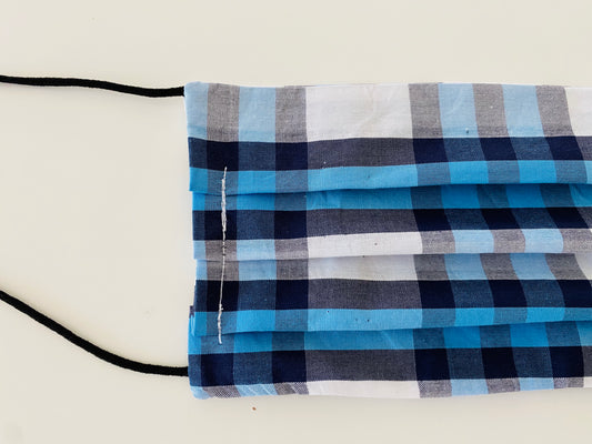 White and Blue checks re- usable adjustable face cover