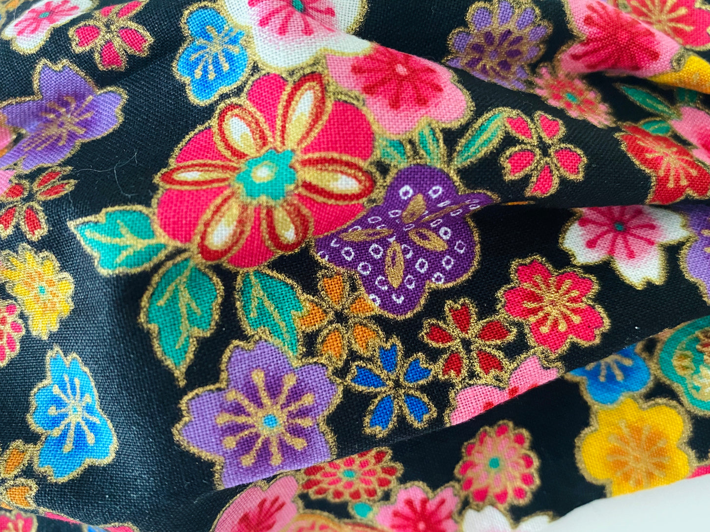 Japanese floral with metallic gold outline re- usable adjustable face cover