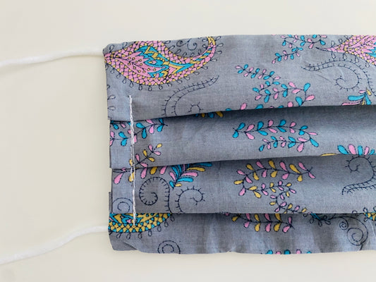 Grey paisley re- usable adjustable face cover / mask