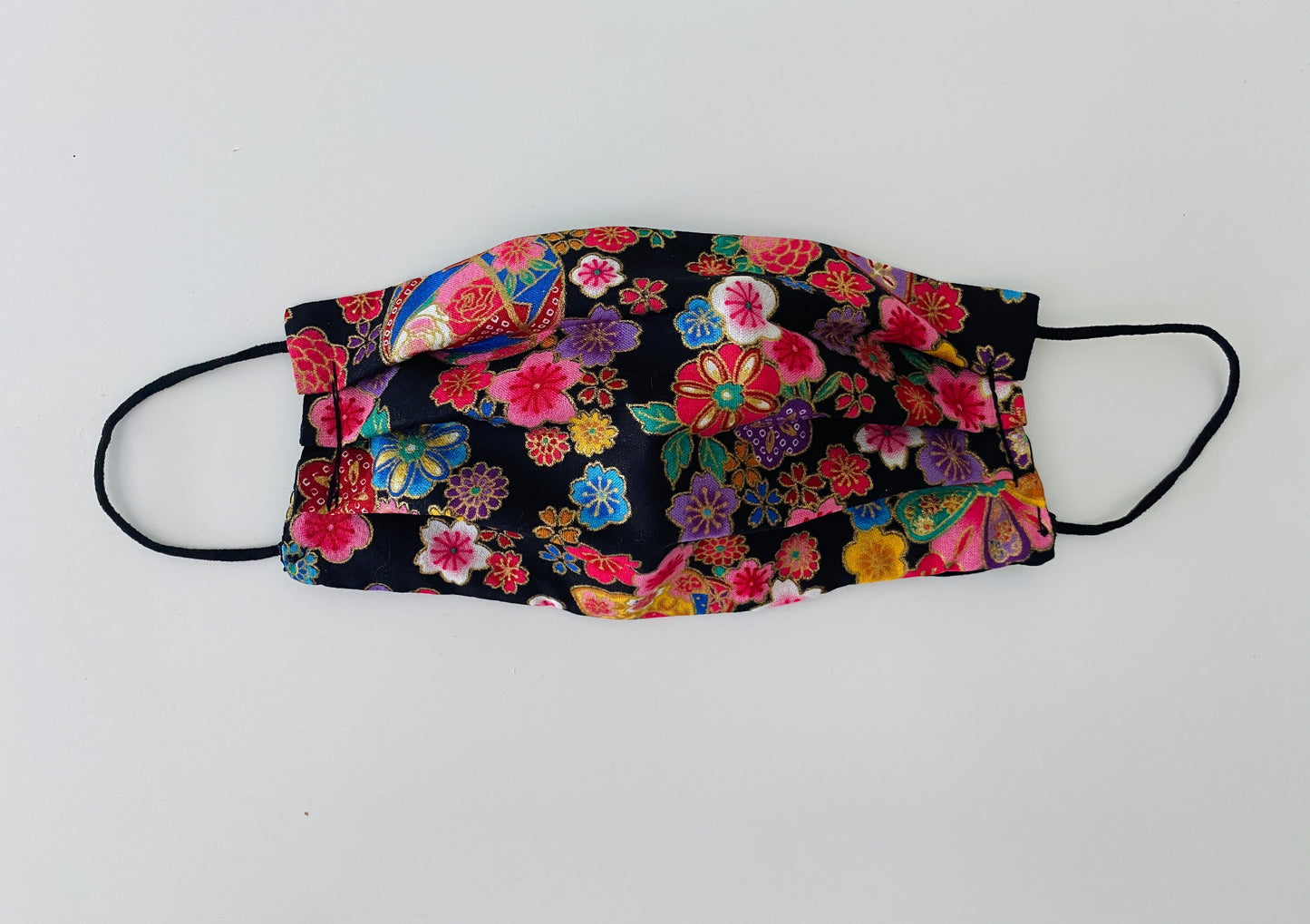 Japanese floral with metallic gold outline re- usable adjustable face cover