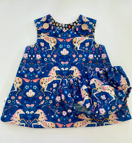 Navy Floral Horses Dress Set