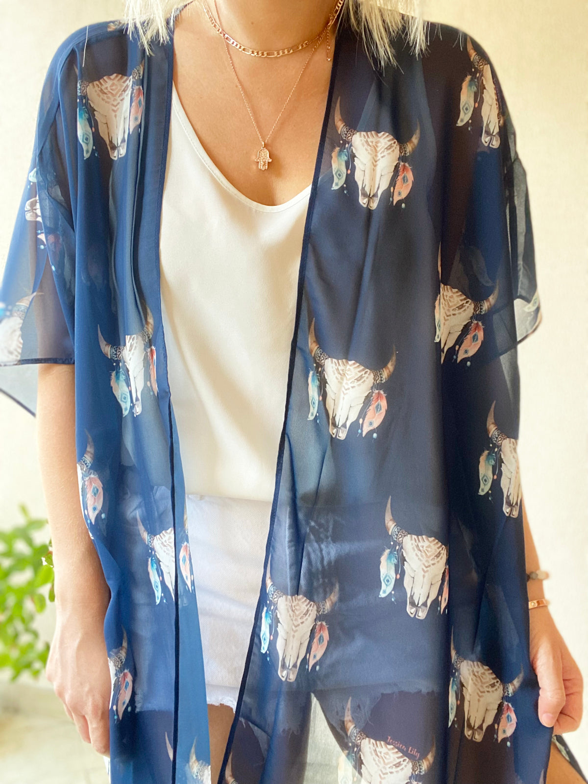 Navy Skulls Kimono – 3 Lengths