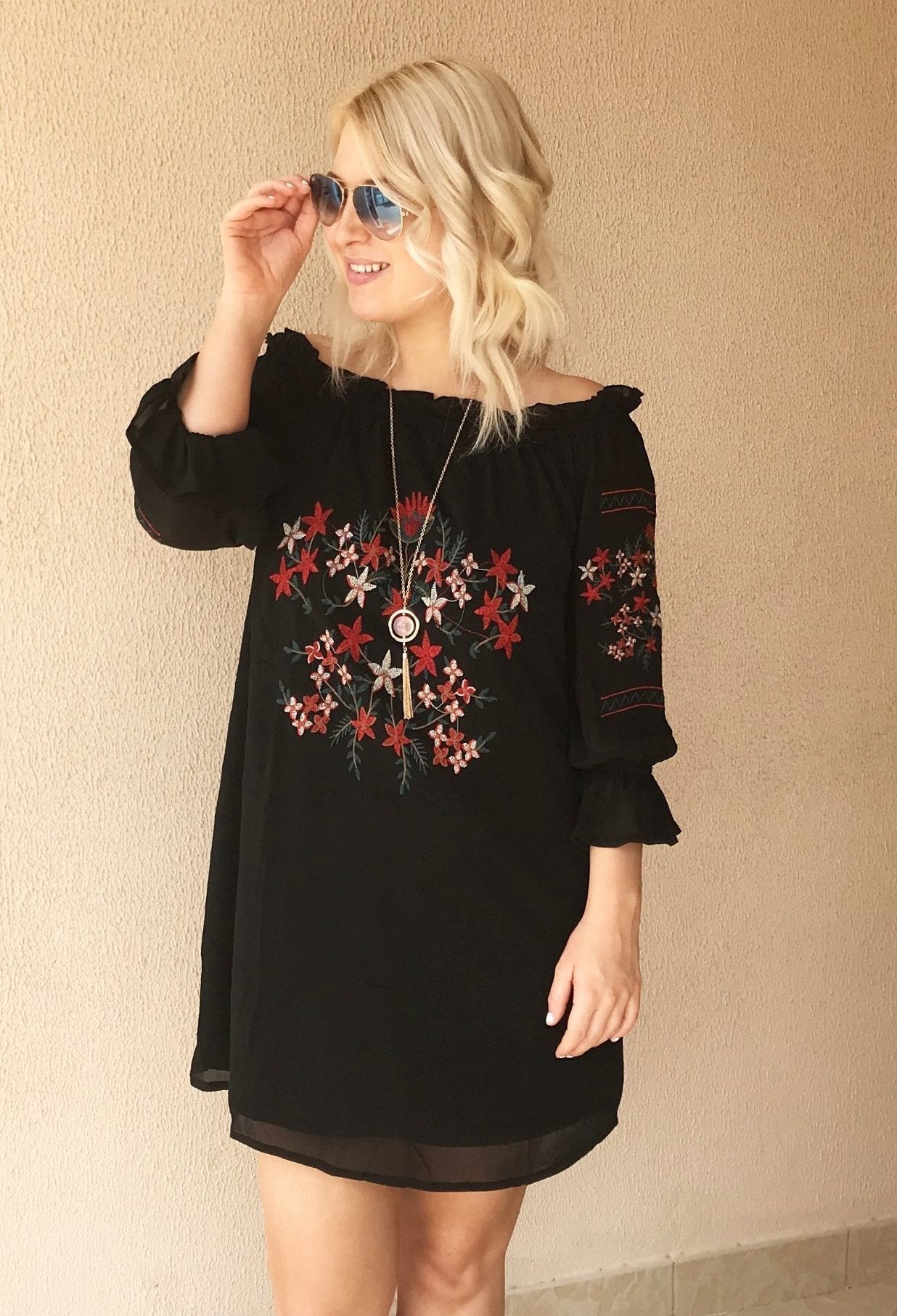 Parisian Embroidered Frill Bardot Dress / Top, off the shoulder