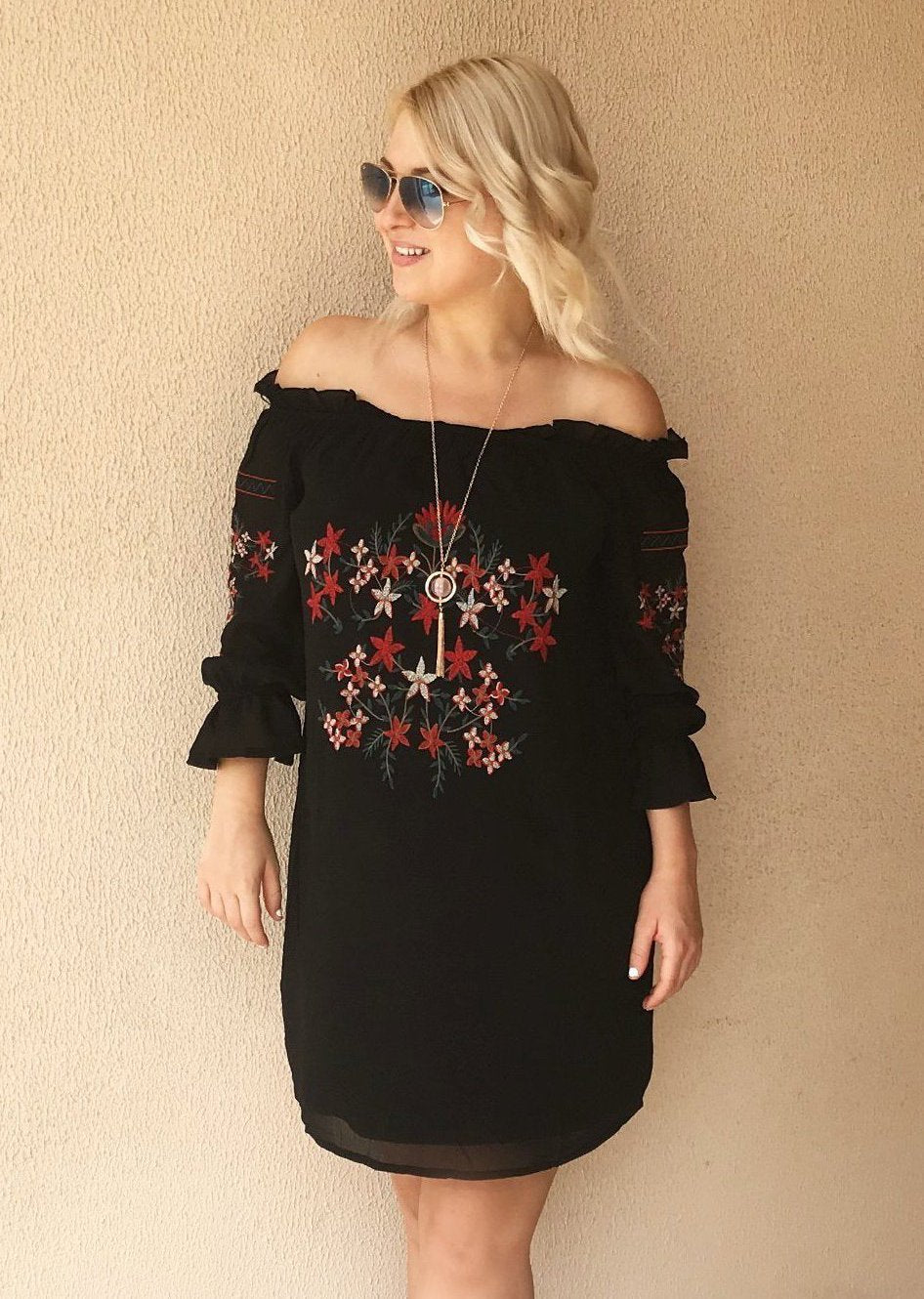 Parisian Embroidered Frill Bardot Dress / Top, off the shoulder