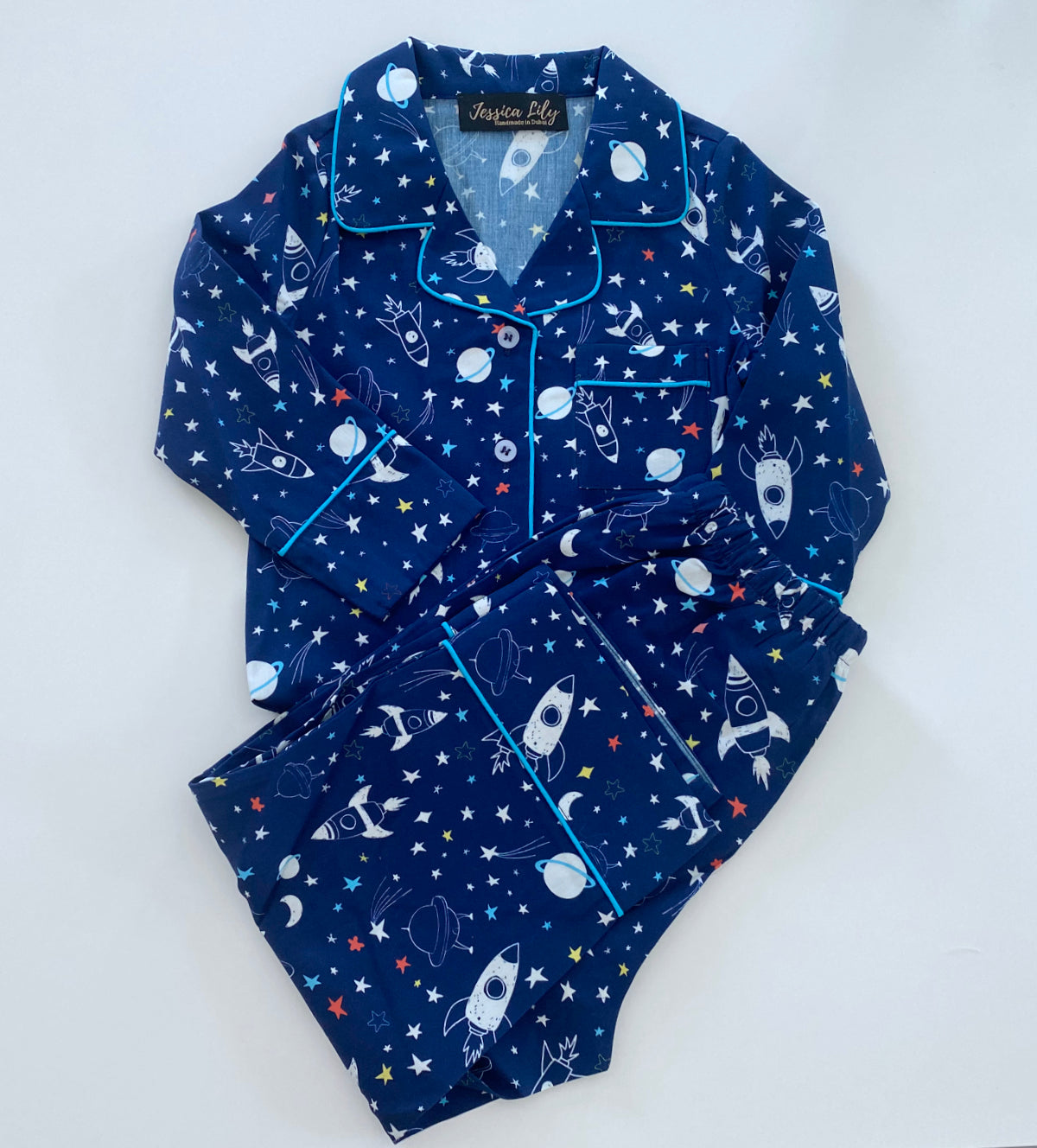 Blue Space Pyjama set with elastic bottoms